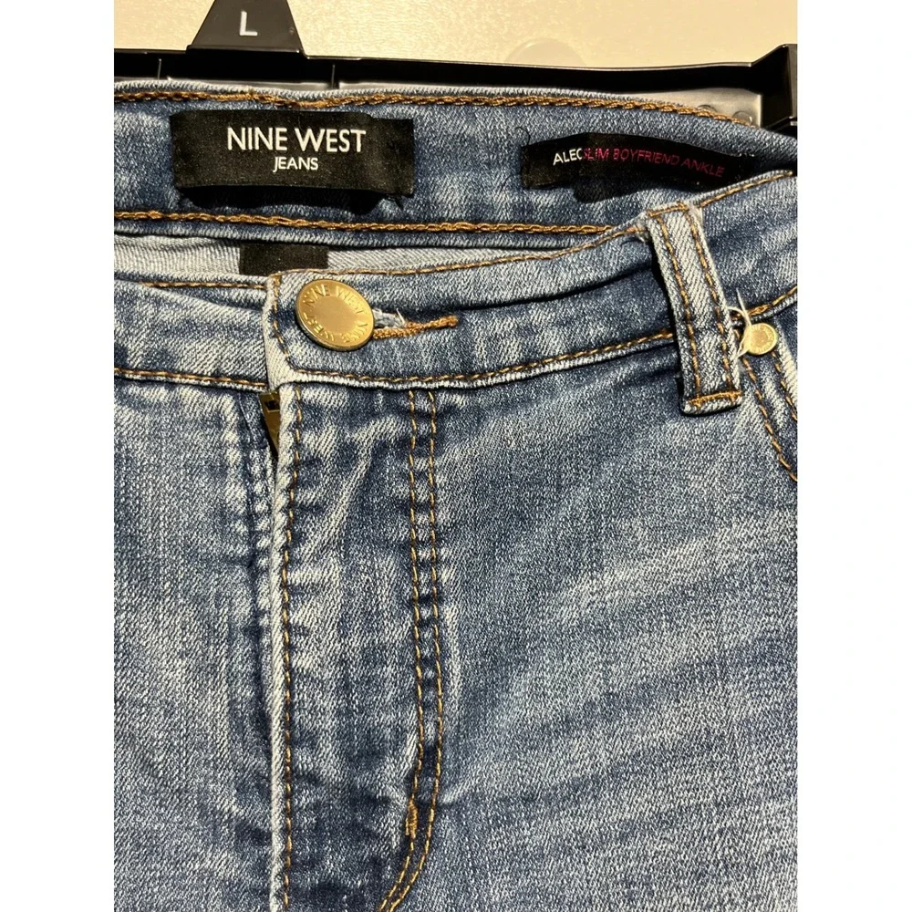 Nine West Jeans Alec Slim Boyfriend Ankle Medium Wash‎ Blue Denim Size 10